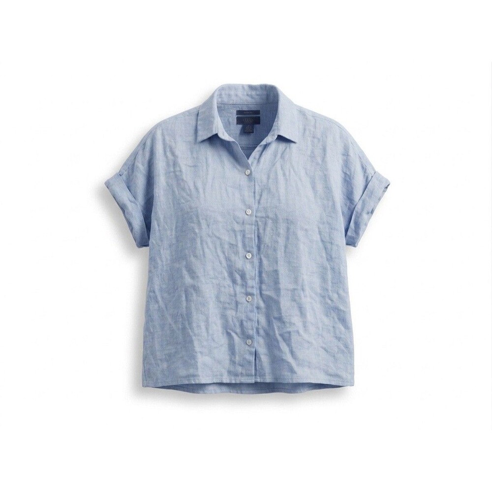Rachel Rachel Roy Womens L 100% Linen Button Down Light Blue Short Sleeve Beach - Picture 1 of 8